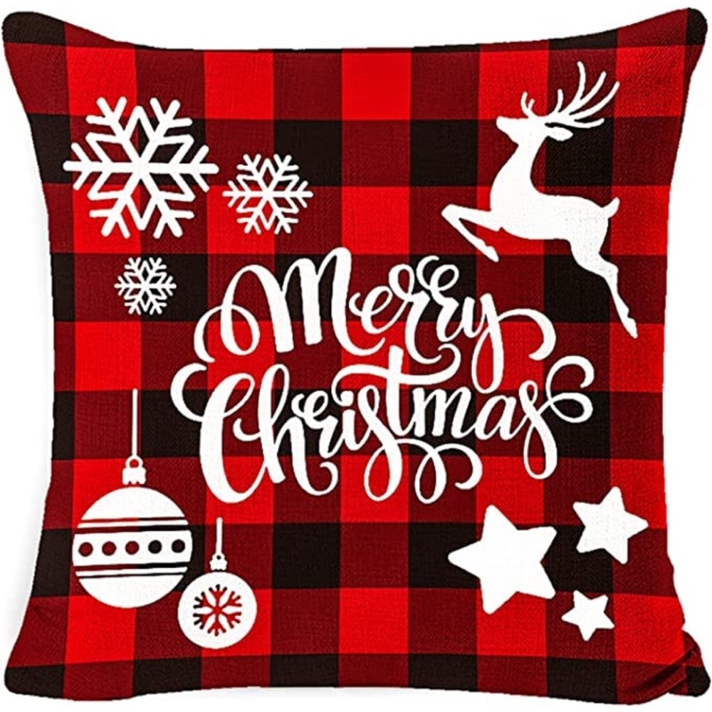 Buffalo Plaid Christmas Reindeer Pillow Case Covers 4 pack